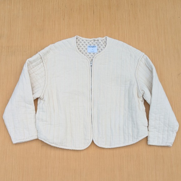 Old Navy Quilted Cream Minimalist Preppy Zip Up‎ Jacket Women's XL - Picture 1 of 6
